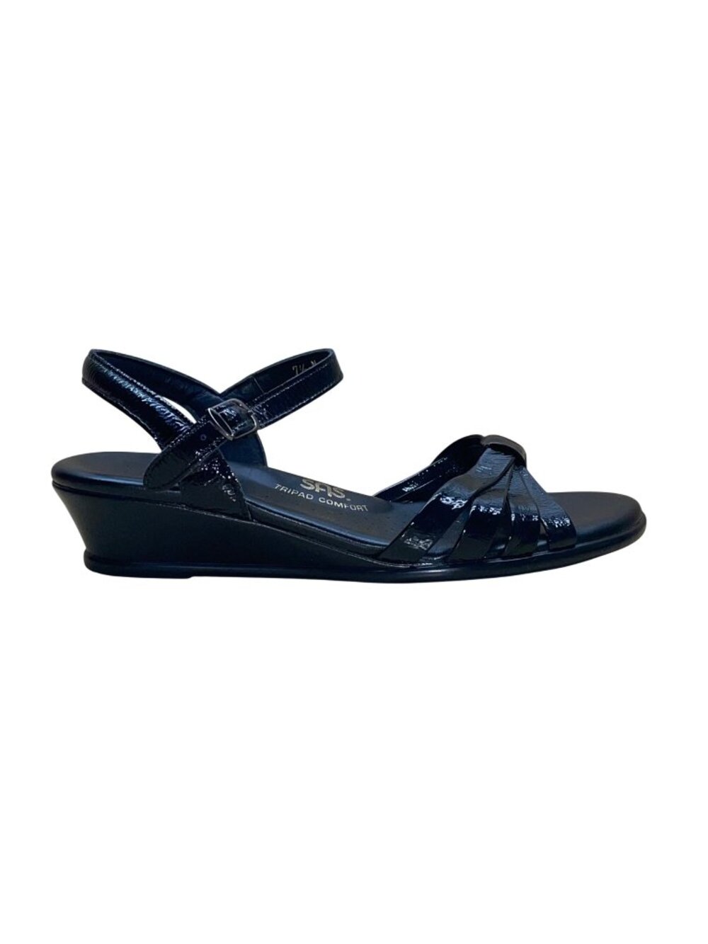 SAS Women’s Black Patent Leather Crisscross Strap Strippy-P Sandals Size 7.5M